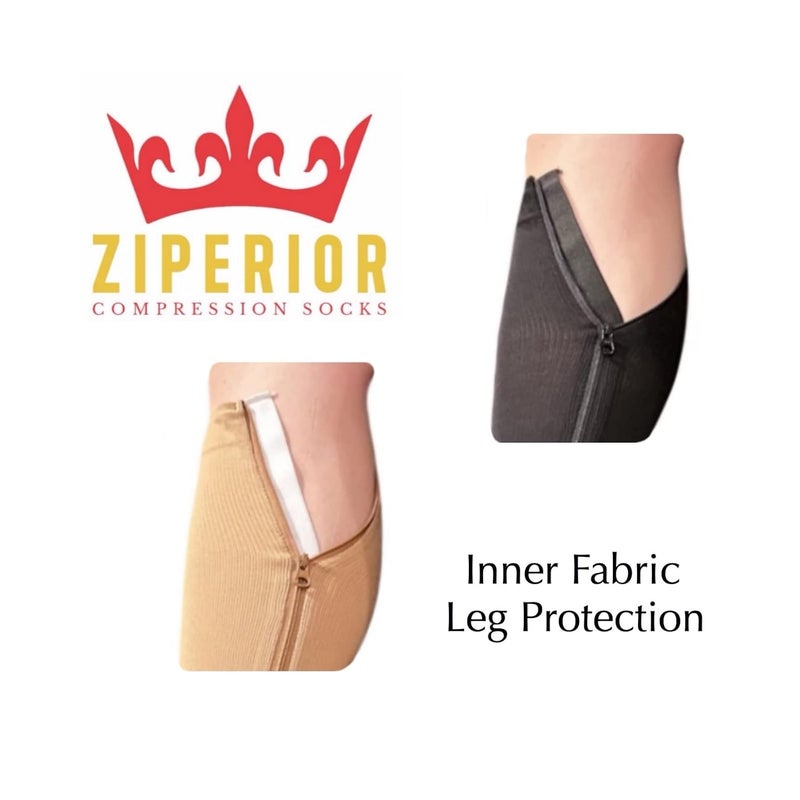Ziperior Inside Leg 20-30 mmHg Compression Shin Calf No Foot Zipper Sleeves (Black, 2X-Large) - Image 4